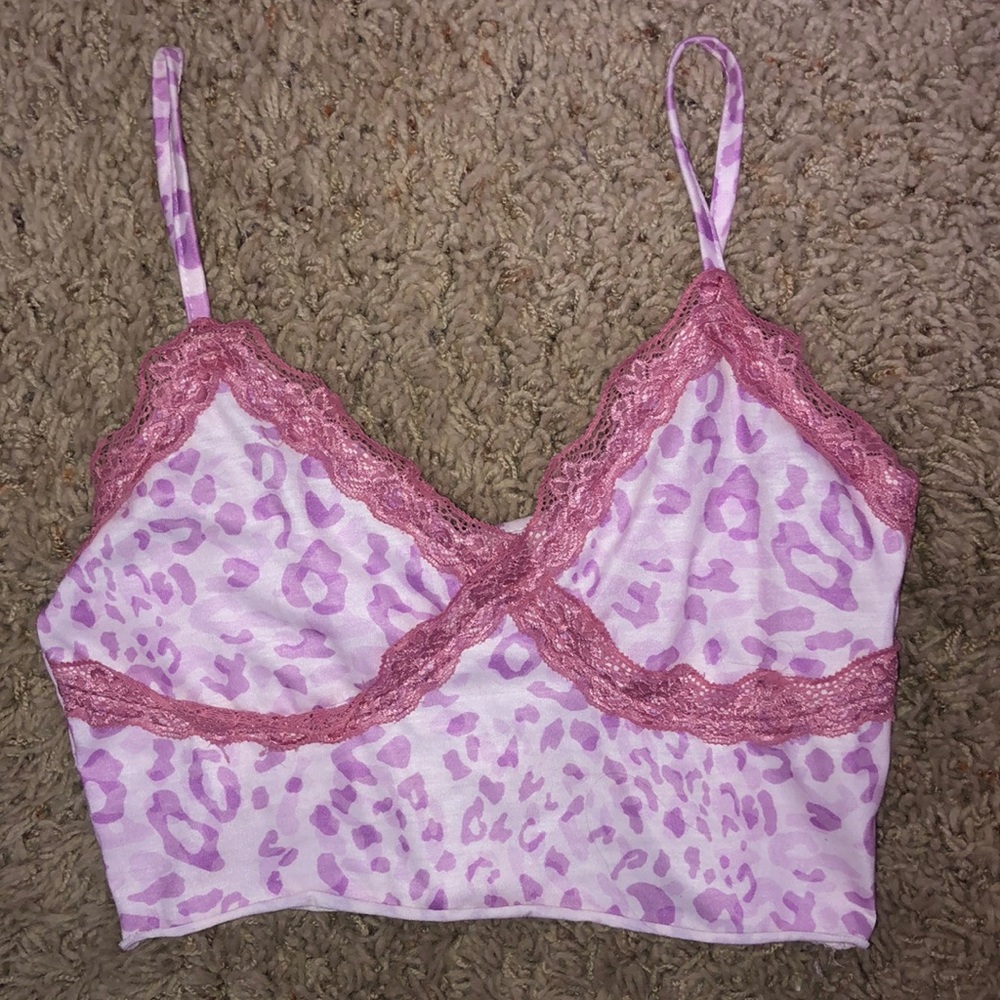 Shein Lace Trimmed Pink Leopard Print Top